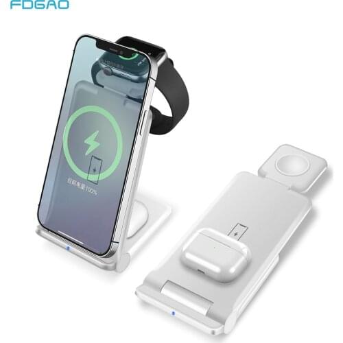 15W QI Wireless Charger Stand Holder 3 In 1 Fast Charging Dock Station Foldable For iPhone 12 11 XR X 8 Apple Watch Airpods Pro