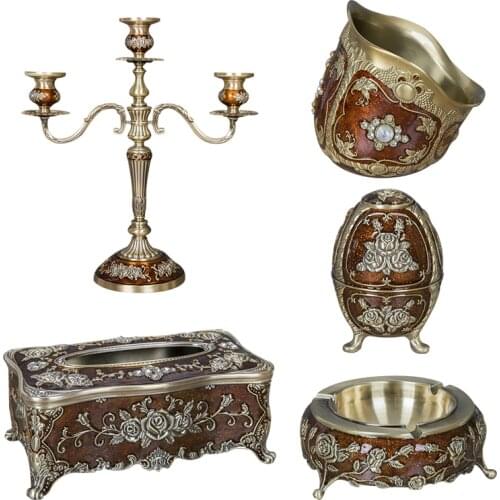 2Pcs/3Pcs/set High Quality Metal Decorative sets Tissue Box Automatic Toothpick Ashtray Desktop Trash Can Candle Holders TZ010B