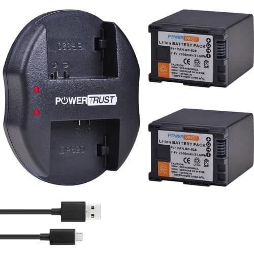 2Pcs 2900mAh BP-828 BP 828 BP828 BP-820 Battery + USB Dual Charger for Canon VIXIA GX10 HFS30 HF20 HG20 G30 G40 XA20 XA25 HFM300