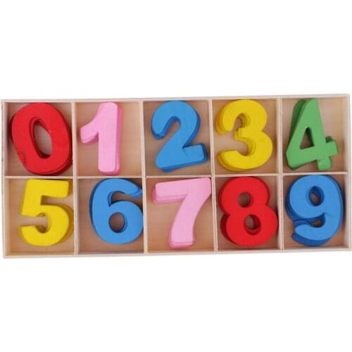60 Pieces Colorful Wood 0-9 Arabic Number Embellishment with Wood Box for Kids Educational Toys Games
