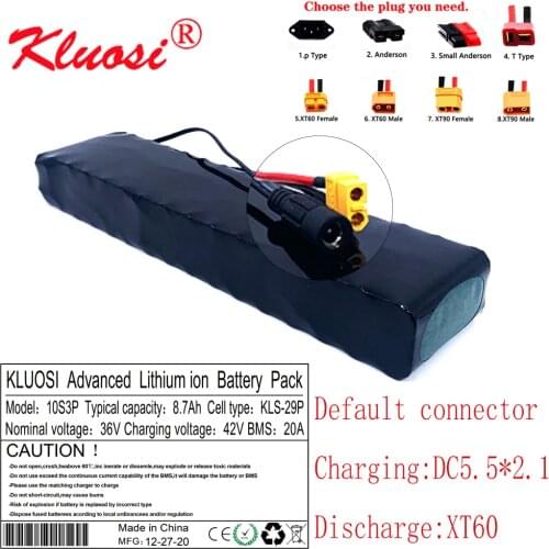 KLUOSI 36V 8.7Ah 8Ah 10S3P 36V Battery 600W 42V 18650 Battery Pack for Xiaomi M365 Pro Ebike Bicycle Scooter Inside with 20A BMS