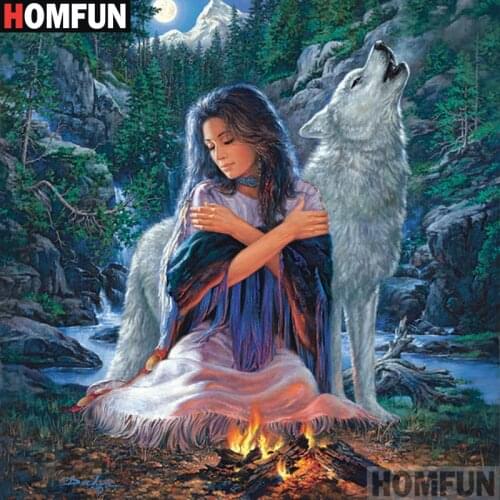 HOMFUN Full Square/Round 5D DIY Diamond Embroidery "Beautiful wolf" Diamond Painting Cross Stitch Rhinestone 5D Decor A00904