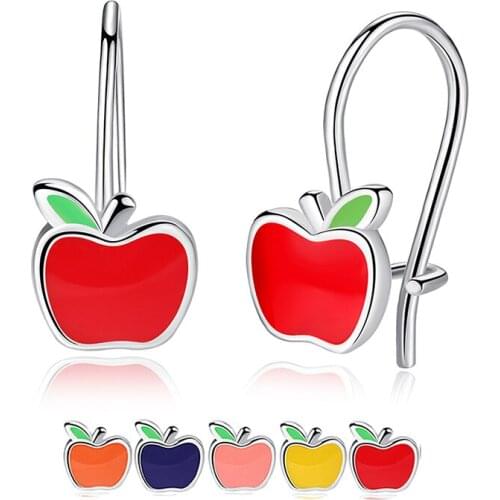 Authentic 925 Sterling Silver Earrings Multicolor Enamel Small Apple Cute Earrings For Girls Kids Fashion Jewelry Gift