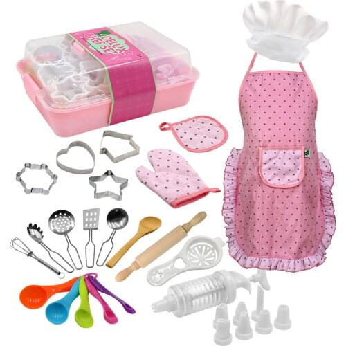 Kids Cooking and Baking Kit Chef Role Play Clothes Set Apron Chef Hat Kitchen Tools for Little Girls Gift