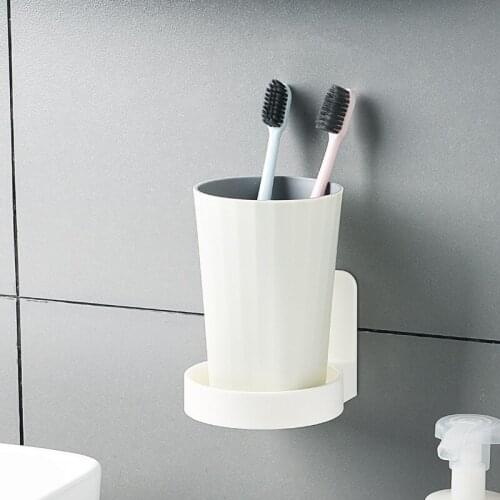 Home Wall Mounted Bathroom Cosmetic Tooth Brushing Cup Storage Rack Kitchen Seasoning Bottle Holder Wall Shelf Home Decor