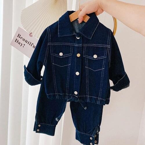 Fashion Teenage Boys Denim Clothes Set Autumn Children Jeans Coat and Pants Autumn Baby Boys Cotton Sport Suits 6 Years 2021 New