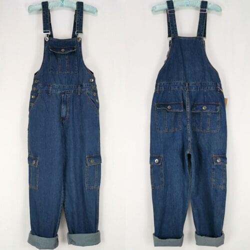 Jeans Men Hip hop Vintage Mens Denim Overalls Mens Tooling Jumpsuit Multi-pocket strap Straight pants Blue jeans