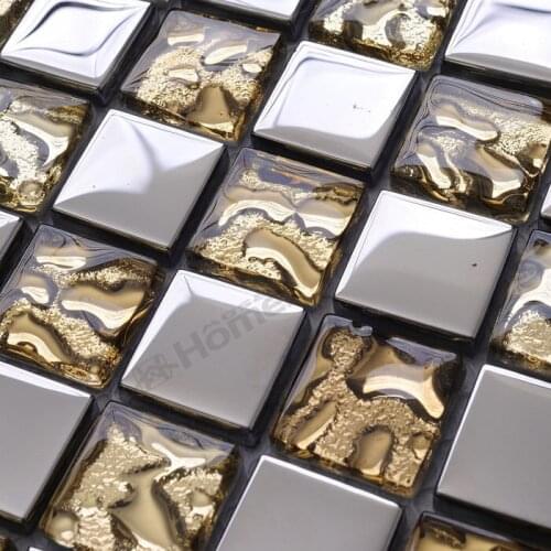 Express shipping free!!golden and silver glass mosaic 6mm thickness, bathroom shower mosaic tiles