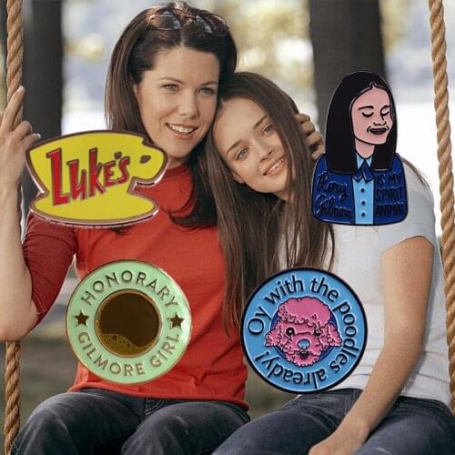 Gilmore Girls Pin Set Lukes Diner Coffee / Oy Poodles Humor Badge Spirit Animal Rory Brooches TV Show Fan Club Gift