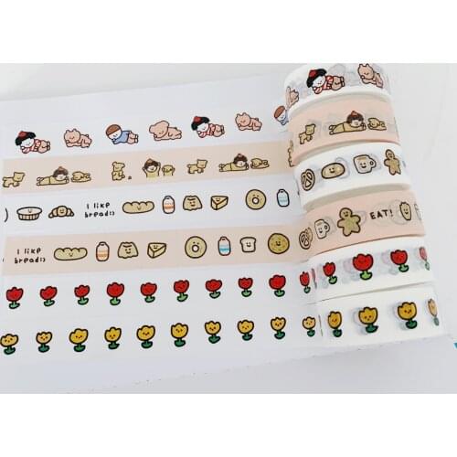 Ins Cute Girl Bread Tulip Washi Tape 5m Cards Note Paper Cartoon Creative Labels Sealing Sticker Decorative Tapes Stationery