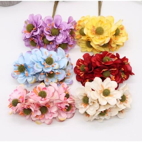 6pcs Artificial Cherry Blossom Silk Poppy Bouquet Wedding Home Decoration Festival Diy Wreath Sheep Handicraft Craft Fake Flower