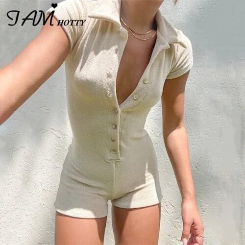Casual Button Up Solid Velvet Overalls Shorts Women Summer Short Sleeve Romper Jumpsuit Outfit Elegant Lounge Wear 90s Iamhohtty