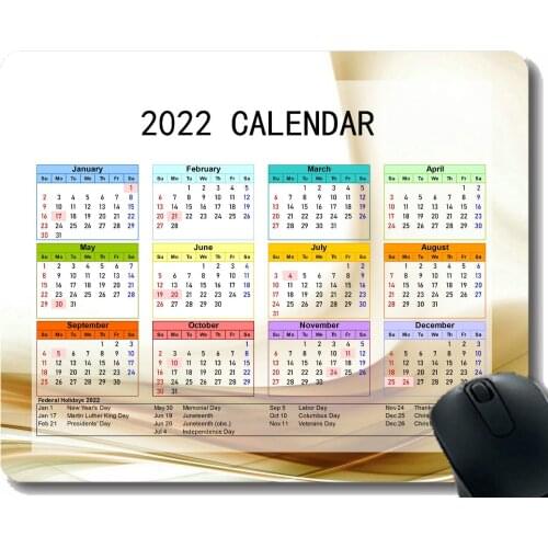 Calendar 2022 Year Mouse Pad,Wind Lines Waves White Light Anti-Slip Rubber Mousepad with Durable Stitched Edges