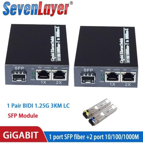 Gigabit media converter 1 sfp to 2 rj45 UTP gigabit optical fiber ethernet for ip camera 10/100/1000M