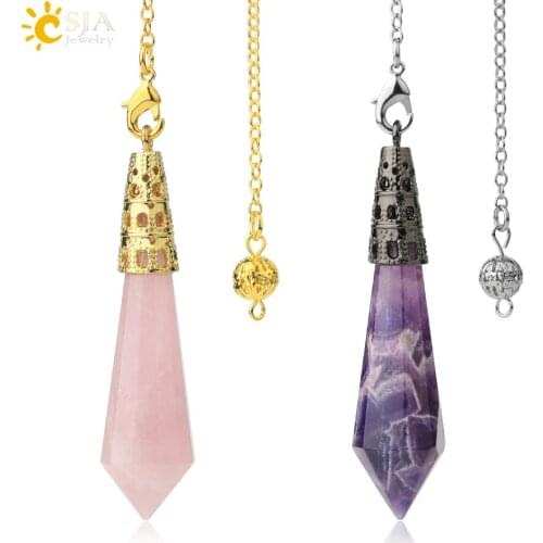 CSJA 12 Faceted Cone Pendulum for Dowsing Divination Natural Crystal Stone Pillar Healing Point Reiki Pendant Pyramid Wicca G590