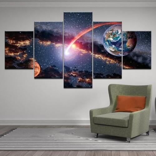 Wall Art Paintings Canvas HD Print Universe Galaxy Earth 5 Panel Reflection Space Planet aurora Pictures Home Decoration Posters