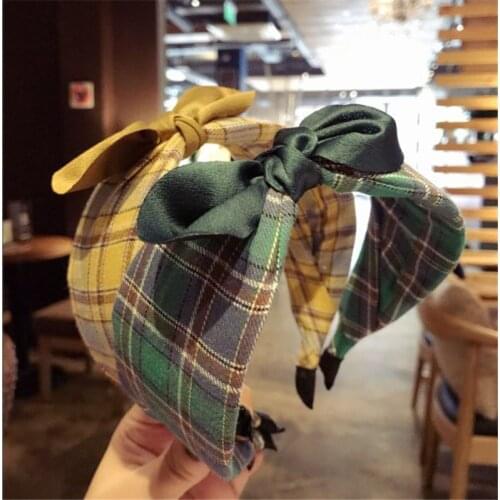New High Grade Cotton Hair Bands ForWomen Classic Plaid Bow Headband Simple And Generous Handmade Daily Headwear
