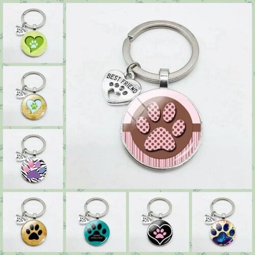 New Cute Kitten and Puppy Footprints Pattern Keychain Heart Shaped Best Friend Pendant Friend Keychain Between Friends