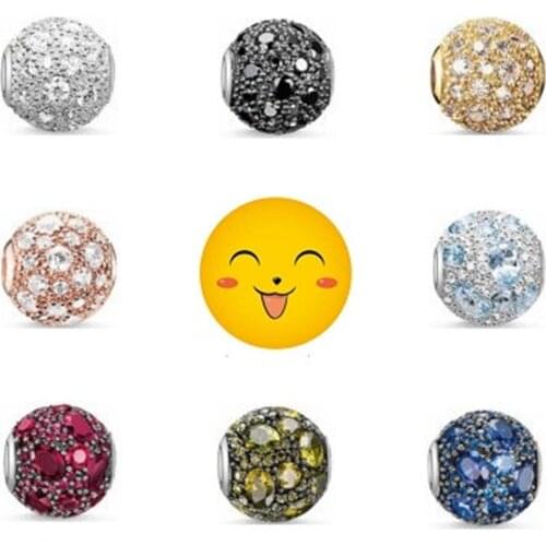 Synthetic Spinel-pave Karma Bead Fit Bracelet Necklace, 925 Sterling Silver Fashion Thomas Style Beads Jewelry Ts for Women Men