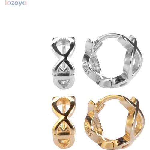 LOZOYA Gold Plated Small Earrings for Hoops Huggies Earrings Silver 925 Sterling Jewelry Woman Rock Punk Luxury Circle Jewelry