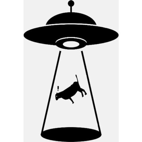 HOL 8.9*13.3cm "Alien Cattle Abduction" Vinyl Decal PVC Car Sticker UFO KK Black/Silver Car Decal Decoration Laptop Waterproof
