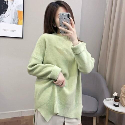 H9529 Girl Pullover Women Autumn Winter Korean Loose Semi-high Collar Knitted Jumper Top Student Solid Color Warm Bottom Sweater