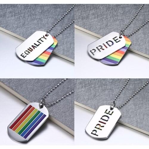 Rinhoo Rainbow Stainless Steel Lesbian Gay Pendent Necklace Long Chain Women Men Fashion Charm Jewelry for Women Gift Wholesale
