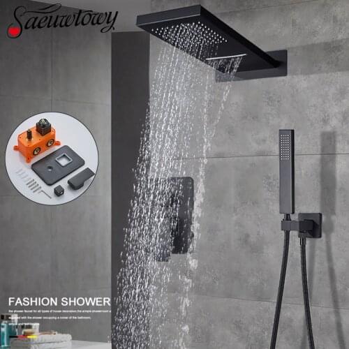 Wall Mounted Waterfall Rain Shower Faucet Set Shower Column Brass Mixer Valve Shower Tap Bathroom Faucet Conceal Shower Faucet
