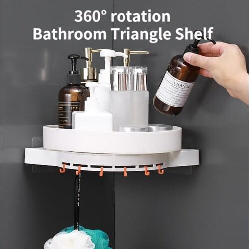 No Punching Turntable Corner Shower Shelf for Bathroom 360 Degree Rotation Storage Kitchen Containers Wiht Hook for Spice Jar