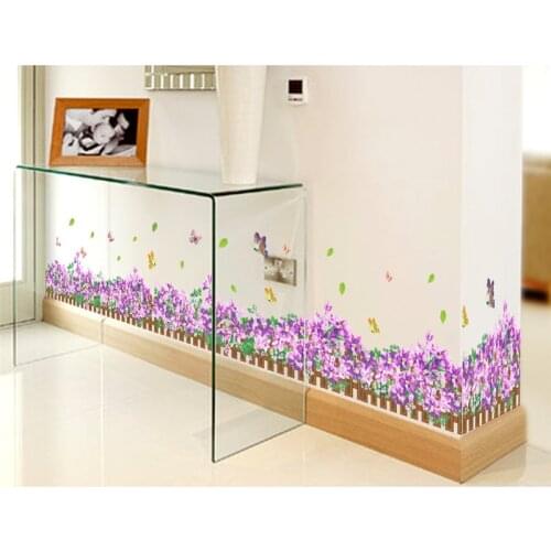 Wonderful Garden Purple Flowers Butterfly Wall Stickers For Living Room Bedroom 3d Wall Sticker Home Decor floral TV decoration
