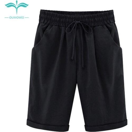 OUMOWEI Womens Five Pants Summer New Casual Pants Solid Color Cotton Thin Section Harem Pants Ten Colors Can Choose M-6XL Size