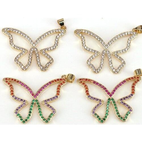 10Pcs, Fashion Gold Plated Crystal Butterfly Pendant, Rainbow Clear CZ Zircon Butterfly Pendant, Jewelry Findings