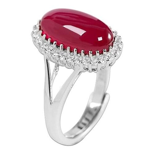 100% s925 silver inlaid red corundum geometric ring fashion simple womens open ring