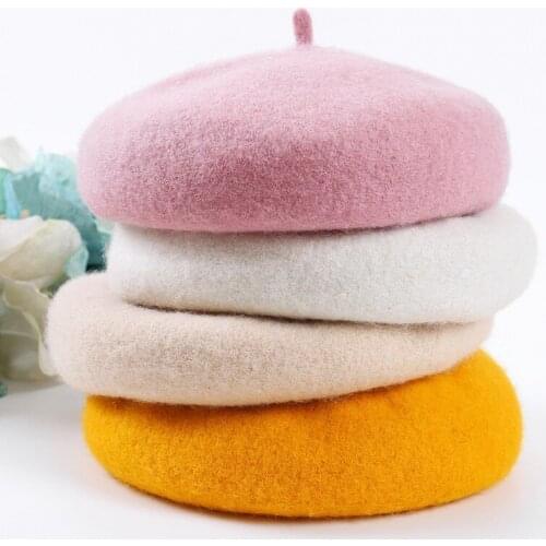 2020 Autumn Winter New Beret Korean Version Wild Retro Hat Breathable Pumpkin Hat Wool Thickening Painter Hat Female Boina
