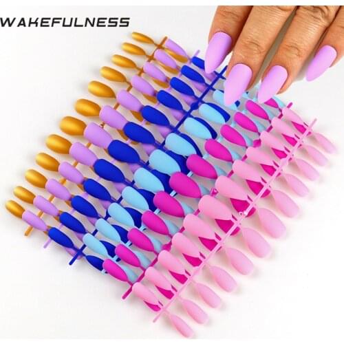 WAKEFULNESS 24Tips Matte False Nail Tips Long Stiletto Full Cover Fake Nail Tips Acrylic Nails Charms Manicure Press On Nails