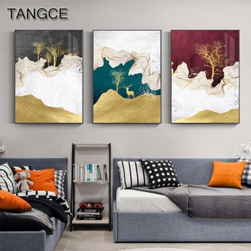 Abstract Golden Canvas Painting Nordic Poster Print Gold Wall Arts Modern Landscape Picture Wall Paintings for Living Room Decor