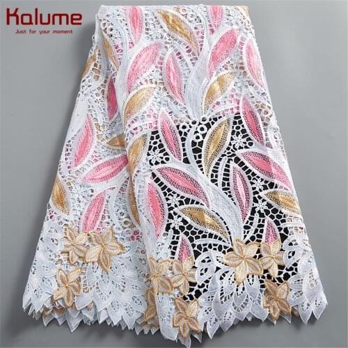 Kalume African Cord Lace Fabric 2021 African Guipure Cord Lace Fabric Hollowed Out Lace Fabric For Party Celebration Dress H2477
