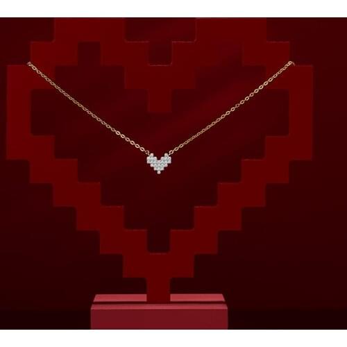 SLJELY Fashion Real 925 Sterling Silver Yellow Gold Color Love Heart Zircon Pendant Necklace Women Lover Valentine Jewelry Gift