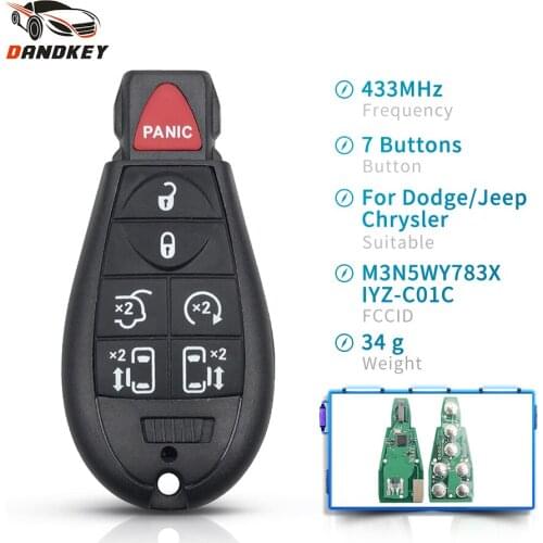 Dandkey 433MHz Fob M3N5WY783X IYZ-C01C Uncut 6+1 7 Buttons Smart Remote Key For Chrysler Jeep Dodge Town and Country 2008-2014