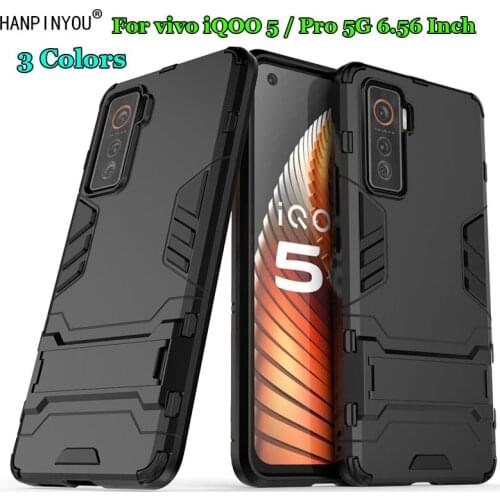 For vivo iQOO 5 / Pro 5G 6.56" Hybrid Soft TPU + Hard PC Dual Layer Armor Case Shockproof Bumper Stand Holder Cover Shell