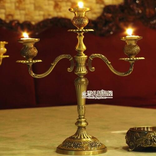 European bronze Candlestick Candlestick candle dinner Wedding Candle Candlestick Vintage props new alloy electroplating