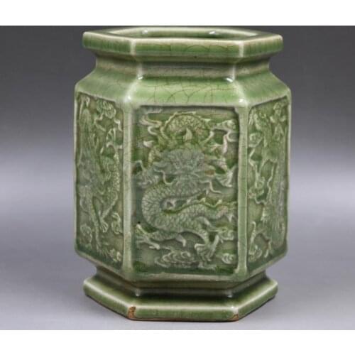 Antique SongDynasty porcelain pot,Longquan kiln engraved dragon pen holder,Hand-painted crafts,Decoration,Collection&Adornment