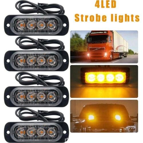 Truck 12V 24V 4 LED Strobe Warning Light Strobe Grille Flashing Lightbar Truck Car Beacon Lamp Amber Yellow White Traffic Light