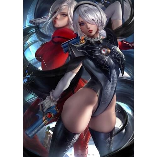 Print canvas Black combat uniform Neil 2B sexy girl art poster 40x60 50x70 60x90 custom living room bedroom hanging picture