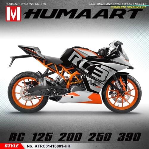 HUMAART Sport Bike Graphics Custom Sticker Motorcycle Design Complete Vinyl Wrap Kit for RC 125 200 RC125 RC200 2014 2015 2016