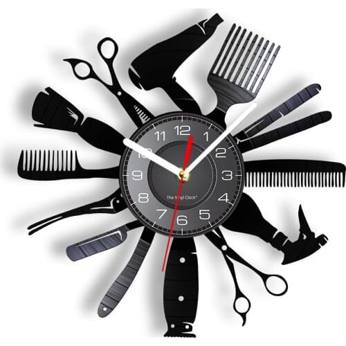 Modelling Tools Hairstylist Vinyl Record Wall Clock Hair Salon Barber Artwork Decor Watch Stylist Hairdresser Profession Gift
