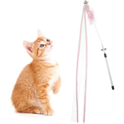 Cat Toy Interactive Cat Feather Toy Feather Teaser Stick Wand Pet Ribbon Bell Feather Bell Catcher Product for Cats Kitten