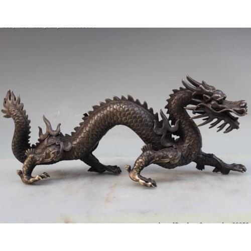 Chinese Royal Palace FengShui Auspicious Pure Copper Bronze Dragon Loong Statue