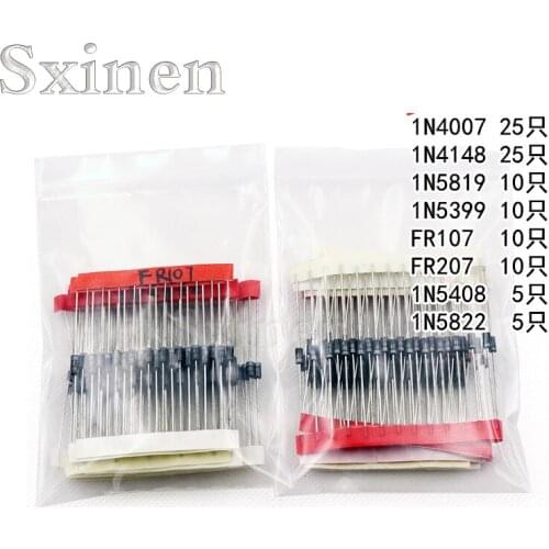 1N4148 1N4007 1N5819 1N5399 1N5408 1N5822 FR107 FR207,8values=100pcs,Electronic Components Package,Diode Assorted Kit