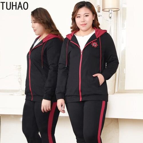 TUHAO Joggers Suit Sets for Woman Plus Size 10XL 8XL 6XL Casual Women 2 Piece Set Hooded Long Sleeve Women Active Set